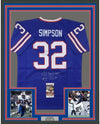 Framed Autographed/Signed OJ O.J. Simpson 35x39#1 Pick Buffalo Blue Football Jersey JSA COA
