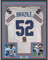 Framed Autographed/Signed Robert Brazile HOF 18 35x39 Houston White Football Jersey JSA COA