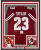 Framed Autographed/Signed Jonathan Taylor 35x39 Wisconsin Red College Football Jersey Beckett BAS COA