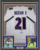 Framed Autographed/Signed Mark Ingram II 35x39 Baltimore White Football Jersey Beckett BAS COA