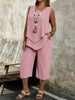 Casual Solid-Colored Sleeveless Top And Cropped Pants Two-Piece Set by FitiqueFit