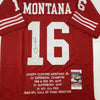 Autographed/Signed Joe Montana San Francisco Red Stat Football Jersey JSA COA