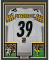 Framed Autographed/Signed Minkah Fitzpatrick 35x39 Pittsburgh White Football Jersey JSA COA