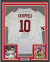 Framed Autographed/Signed Jimmy Garoppolo 35x39 San Francisco White Football Jersey Tristar COA