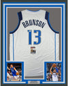 Framed Autographed/Signed Jalen Brunson 35x39 Dallas White Basketball Jersey JSA COA