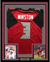 Framed Autographed/Signed Jameis Winston 35x39 Tampa Bay Buccaneers Red Football Jersey GTSM COA