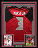 Framed Autographed/Signed Jameis Winston 35x39 Tampa Bay Buccaneers Red Football Jersey GTSM COA