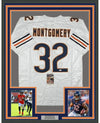 Framed Autographed/Signed David Montgomery 35x39 Chicago White Football Jersey JSA COA