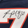 Framed Autographed/Signed Phillip Lindsay 35x39 Denver Blue Football Jersey JSA COA