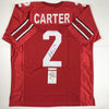 Autographed/Signed Cris Carter Ohio State Red College Football Jersey JSA COA