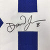 Framed Autographed/Signed Daniel Jones 35x39 New York Blue Football Jersey JSA COA