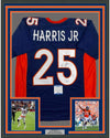 Framed Autographed/Signed Chris Harris Jr. 35x39 Denver Blue Football Jersey Beckett BAS COA