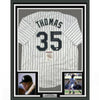 Framed Autographed/Signed Frank Thomas HOF 2014 35x39 Chicago Pinstripe Baseball Jersey JSA COA