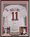 Framed Autographed/Signed Jimmy Rollins 35x39 Philadelphia Pinstripe Baseball Jersey Beckett BAS COA