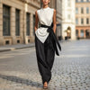 Women's Lace-Up Sleeveless Top & Wide-Leg Pants Two-Piece Set – White by FitiqueFit