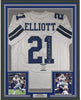 Framed Autographed/Signed Ezekiel Elliott 35x39 Dallas White Football Jersey Beckett BAS COA