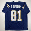 Autographed/Signed Tim Brown Notre Dame Blue College Football Jersey GTSM COA Holo Only