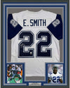 Framed Autographed/Signed Emmitt Smith 35x39 Dallas White Football Jersey GTSM COA Hologram Only