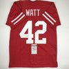 Autographed/Signed TJ T.J. Watt Wisconsin Red College Football Jersey JSA COA
