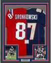 Framed Autographed/Signed Rob Gronkowski 35x39 New England Split Football Jersey Beckett BAS COA