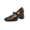 Women's Sheepskin Mary Jane Heels – Square Toe Chunky Heel Buckle Pumps by FitiqueFit
