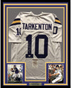Framed Autographed/Signed Fran Tarkenton HOF 86 35x39 Minnesota White Football Jersey JSA COA