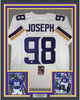 Framed Autographed/Signed Linval Joseph 35x39 Minnesota White Football Jersey JSA COA