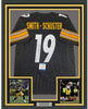 Framed Autographed/Signed JuJu Smith-Schuster 35x39 Pittsburgh Black Football Jersey Beckett BAS COA