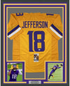 Framed Autographed/Signed Justin Jefferson 35x39 Minnesota Yellow Football Jersey JSA COA