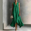 Women's Deep V-Neck Sleeveless Asymmetrical Maxi Dress – Patchwork by FitiqueFit