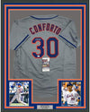 Framed Autographed/Signed Michael Conforto 35x39 New York NY Grey Baseball Jersey JSA COA