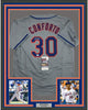 Framed Autographed/Signed Michael Conforto 35x39 New York NY Grey Baseball Jersey JSA COA
