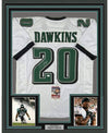 Framed Autographed/Signed Brian Dawkins 35x39 Philadelphia White Football Jersey JSA COA