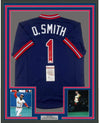 Framed Autographed/Signed Ozzie Smith 35x39 St. Louis Blue M&N Baseball Jersey JSA COA