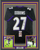 Framed Autographed/Signed JK J.K. Dobbins 35x39 Baltimore Black Football Jersey JSA COA