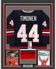 Framed Autographed/Signed Kimmo Timonen 35x39 Chicago Black Hockey Jersey JSA COA