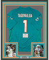Framed Autographed/Signed Tua Tagovailoa 35x39 Miami Dolphins Authentic Teal Nike Game Football Jersey Fanatics COA