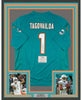 Framed Autographed/Signed Tua Tagovailoa 35x39 Miami Dolphins Authentic Teal Nike Game Football Jersey Fanatics COA