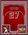 Framed Autographed/Signed Mike Trout 35x39 Los Angeles Red Baseball Jersey Steiner Sports COA Hologram Only