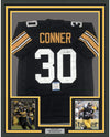 Framed Autographed/Signed James Conner 35x39 Pittsburgh Black Football Jersey Beckett BAS COA