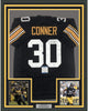 Framed Autographed/Signed James Conner 35x39 Pittsburgh Black Football Jersey Beckett BAS COA