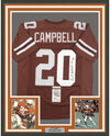 Framed Autographed/Signed Earl Campbell HT 77 35x39 Texas Orange College Football Jersey JSA COA