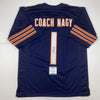 Autographed/Signed Matt Nagy Coach Chicago Blue Football Jersey Beckett BAS COA