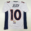 Autographed/Signed Jerry Jeudy Denver White Football Jersey JSA COA