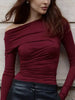 Off-Shoulder Ruched Long Sleeve T-Shirt by Simply Love