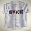 Autographed/Signed Mike Piazza New York NY Pinstripe Baseball Jersey Beckett BAS COA