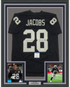 Framed Autographed/Signed Josh Jacobs Viva 35x39 Las Vegas Oakland Black Football Jersey Beckett BAS COA