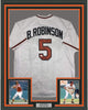 Framed Autographed/Signed Brooks Robinson 1970 WS MVP HOF 1983 35x39 Baltimore White Baseball Jersey JSA COA Holo