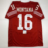 Autographed/Signed Joe Montana & Dwight Clark The Catch San Francisco Red Football Jersey PSA/DNA & Beckett BAS COA