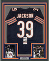 Framed Autographed/Signed Eddie Jackson 35x39 Chicago Blue Football Jersey JSA COA